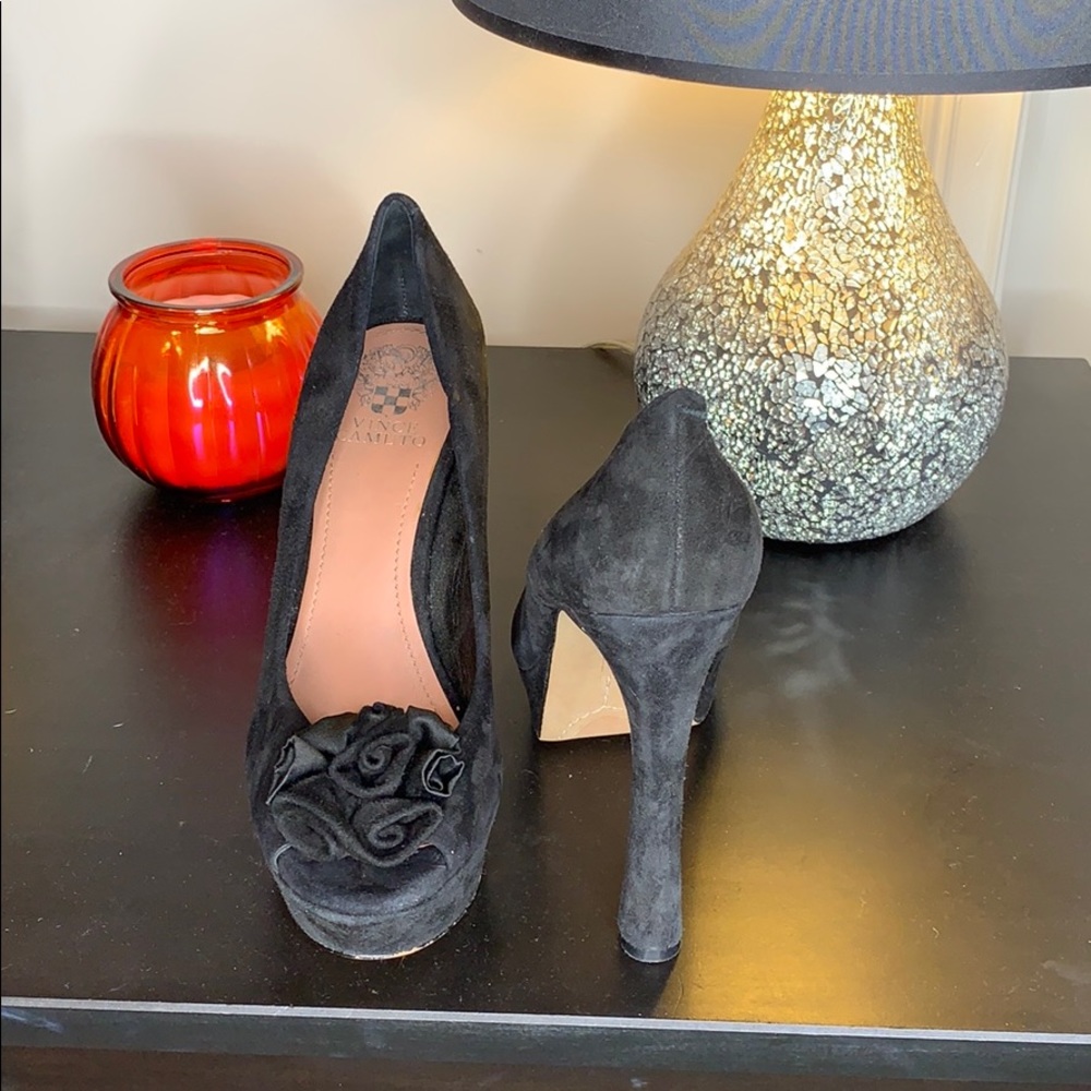 Black suede heels.